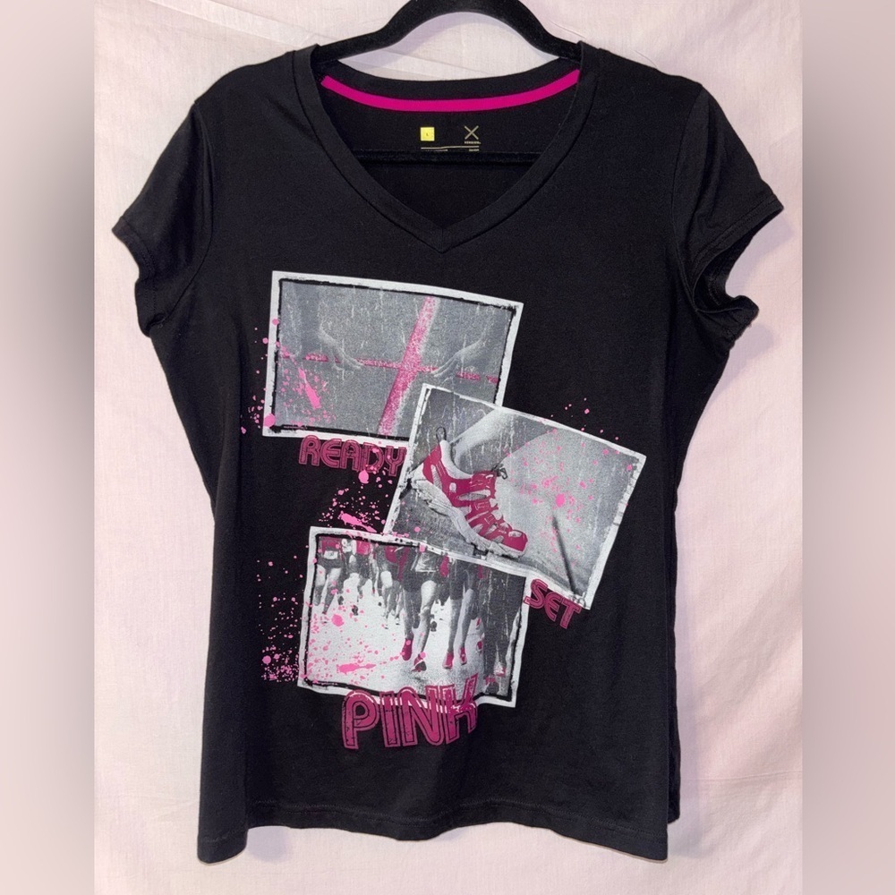 Xersion Black Tee with Pink Trim